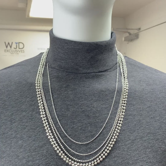 10K White Gold 1.8-3.9mm Moon-Cut Beaded Dog Tag Chain (Solid Links) 16"-30" — product video