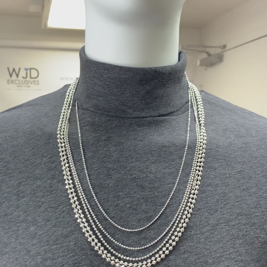 10K White Gold 1.8-3.9mm Moon-Cut Beaded Dog Tag Chain (Solid Links) 16"-30" — product video