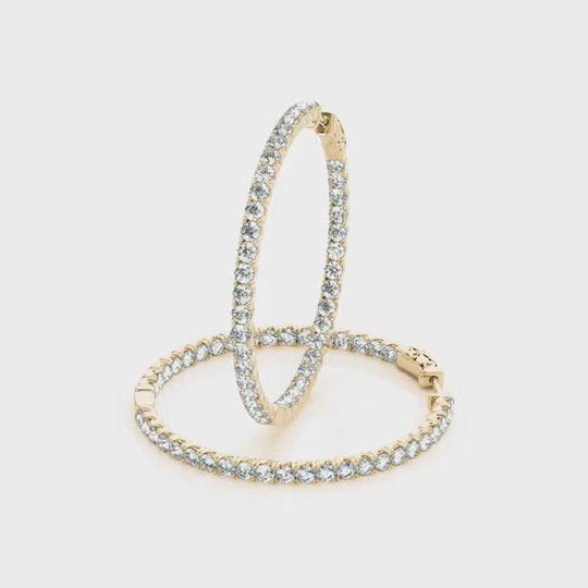 .7CTW Natural Diamond 14K Yellow White Gold Inside-Out Hinged Hoop Earrings 30mm — product video