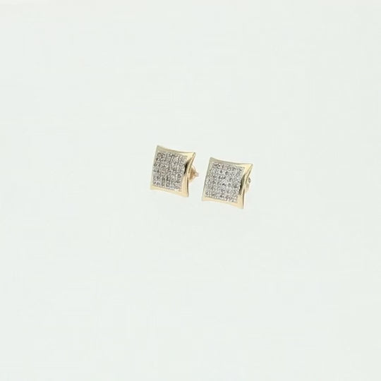 10K Yellow Gold Micro Pave Natural Diamond Square Stud Earrings 0.07Ct -0.30Ct — product video