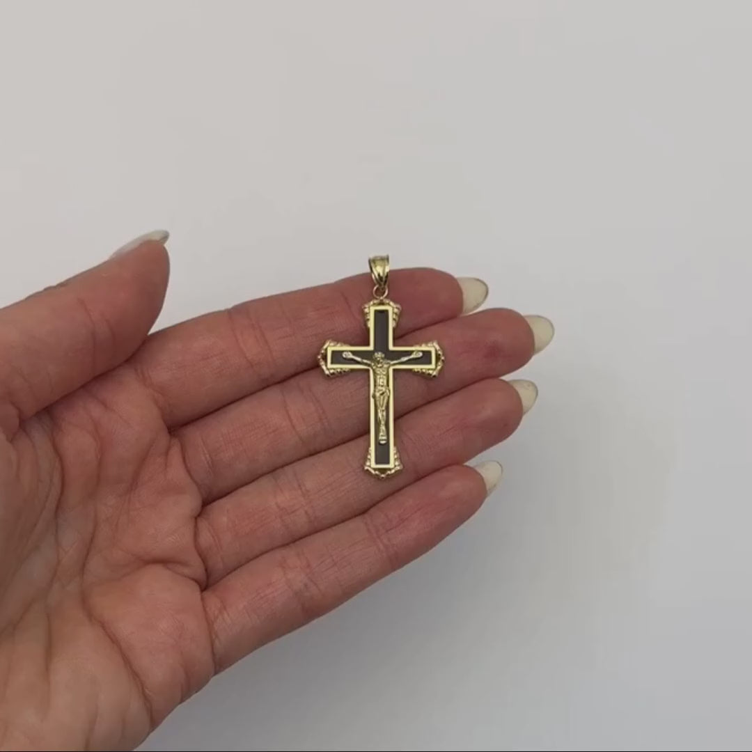 14K Gold Black Religious Crucifix Cross Pendant 1.6" — product video
