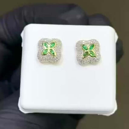 0.95CTW Natural Diamond & Natural Ruby Emerald 10K Gold Clover Stud Earrings 12mm