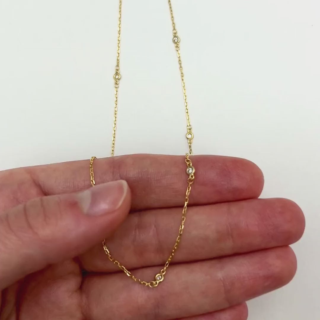 0.24CTW Natural Diamond 14K Yellow White Gold By The Yard Necklace (Solid Links) 20"-22" Adjustable — product video