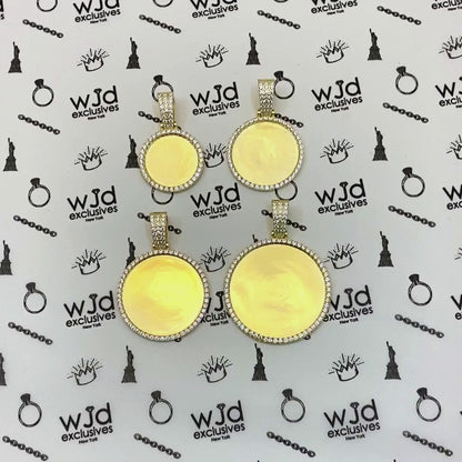 14K Gold Over Silver CZ Picture Memory Medallion Pendant 1.5"-2.5"