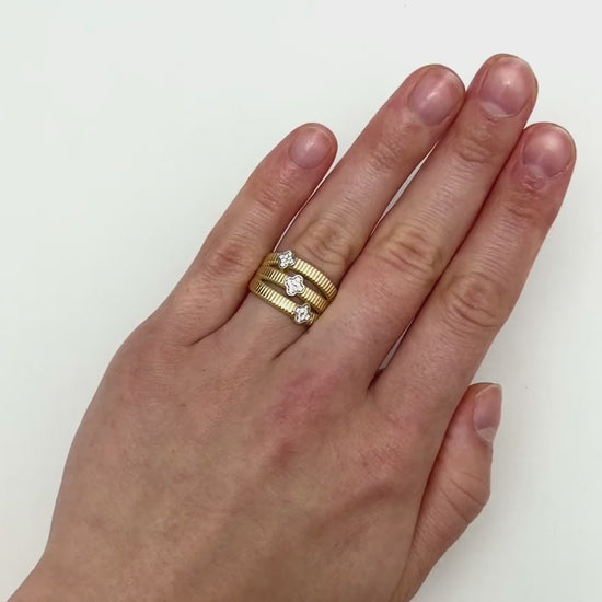 14K Gold CZ Triple Row Clover Cocktail Ring — product video