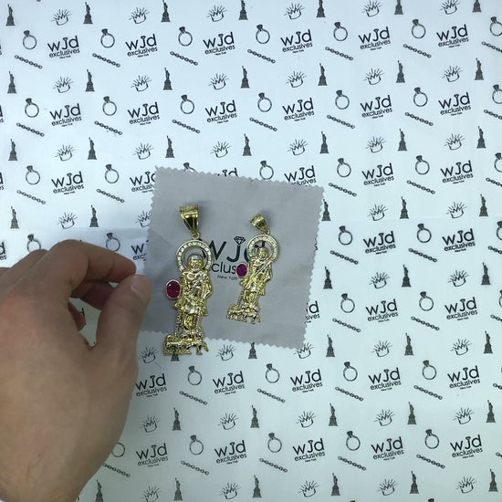 10K Yellow Gold White Zirconia And Red Ruby Saint Lazare Pendant — product video