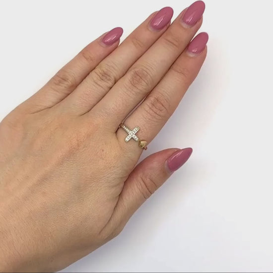 0.10CTW Natural Diamond 10K Yellow Gold Cross Heart Cocktail Bypass Ring — product video