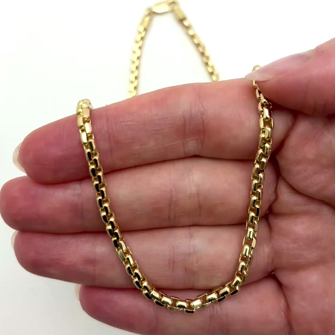 14K Yellow Gold 3mm Round Box Chain (Solid Links) 18"-30"