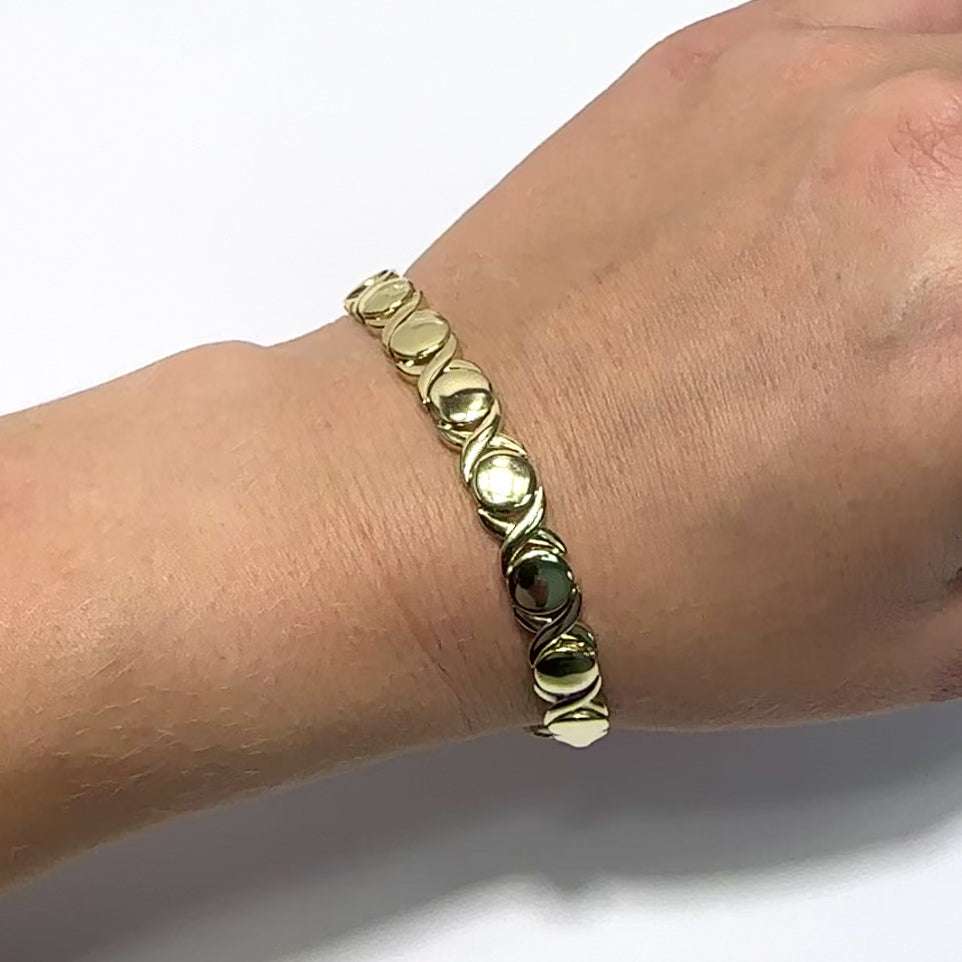 14K Yellow Gold Over Sterling Silver Hugs Kisses XO Bracelet