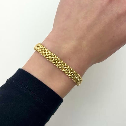 14K Yellow Gold 9mm, 15mm Mesh Rice Mesh Bracelet (Hollow Links) 7"