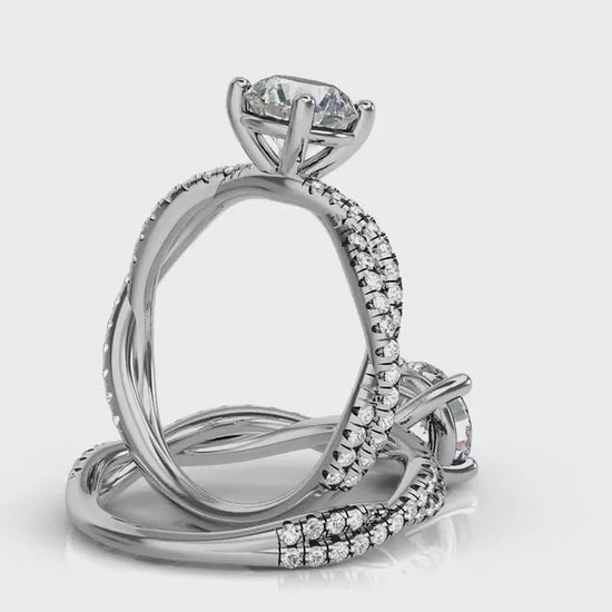 1.43CTW Natural Diamond Moissanite 18K Gold White Twisted Shank Engagement Ring — product video