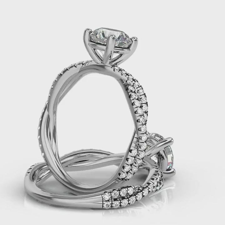1.43CTW Natural Diamond Moissanite 18K Gold White Twisted Shank Engagement Ring — product video