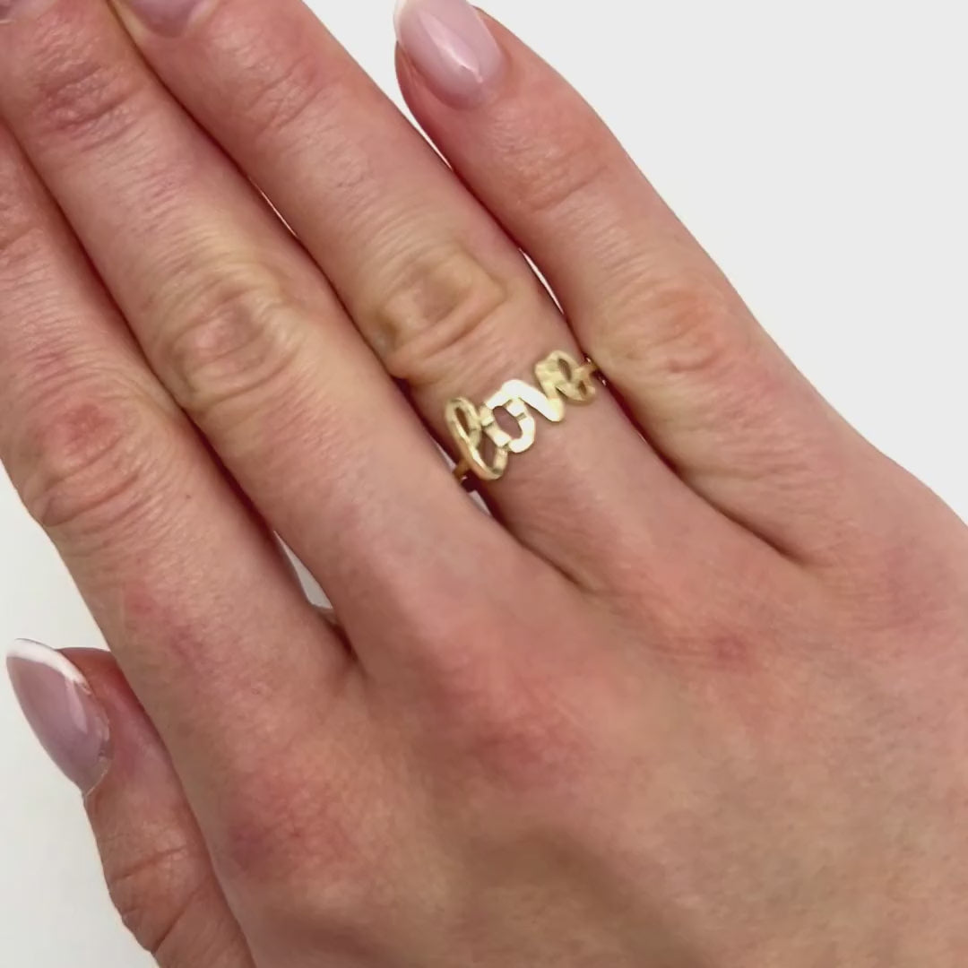 14K Gold Diamond-Cut LOVE Ring — product video