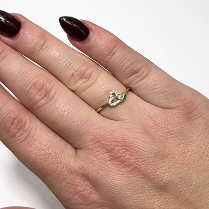 10K Yellow Gold Open Double Heart Pavé 0.25CTW CZ Stackable Ring