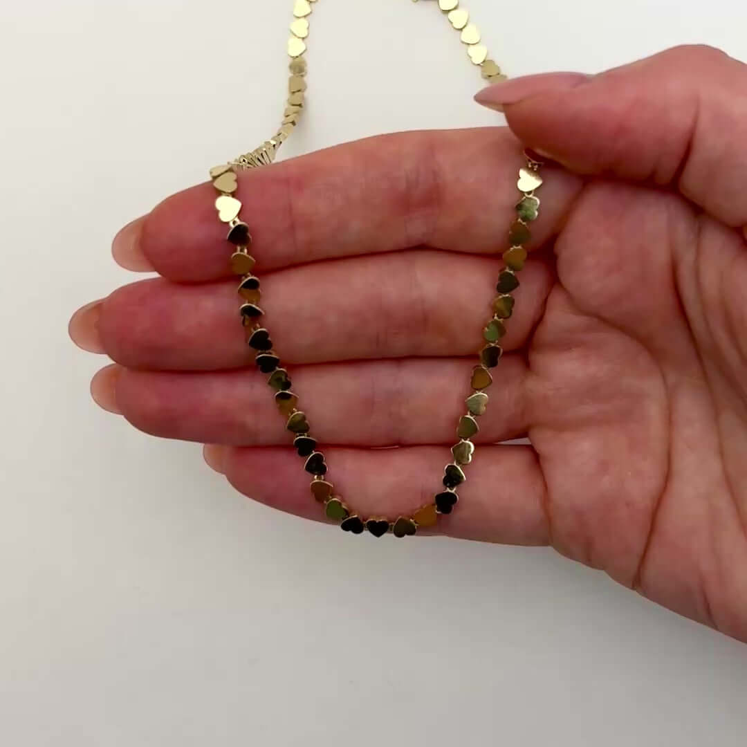 14K Yellow Gold 4mm Heart Adjustable Chain (Hollow) 15"-16"