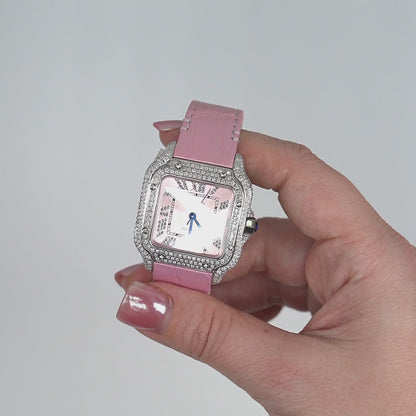 NEW 4.50TCW Natural Diamond Cartier Santos Medium 35mm Roman Pink Dial Watch