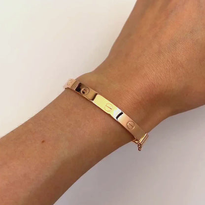 14K Rose Gold 6mm Screw Pattern Bangle Bracelet (Hollow) 6.5"-7.5"