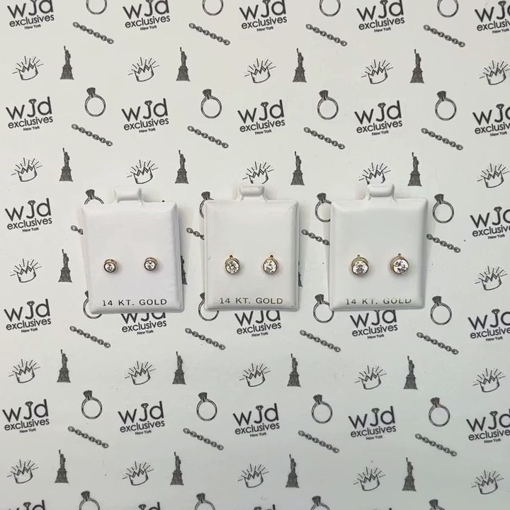 14K Gold Bezel CZ Screw Back Stud Earrings 4mm-6mm — product video