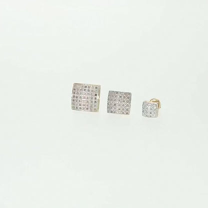 10K Gold Micro Pave Natural Diamond Square Stud Earrings 0.10Ct -0.40Ct