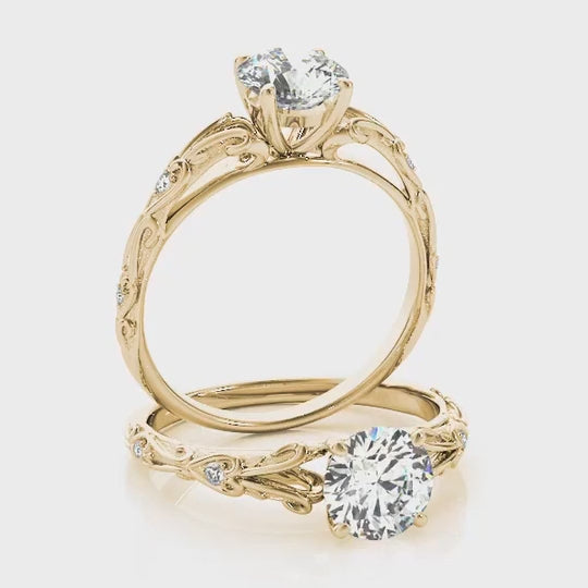 1.05CTW Natural Diamond & Moissanite 18K Gold Yellow Classic Engagement Ring — product video