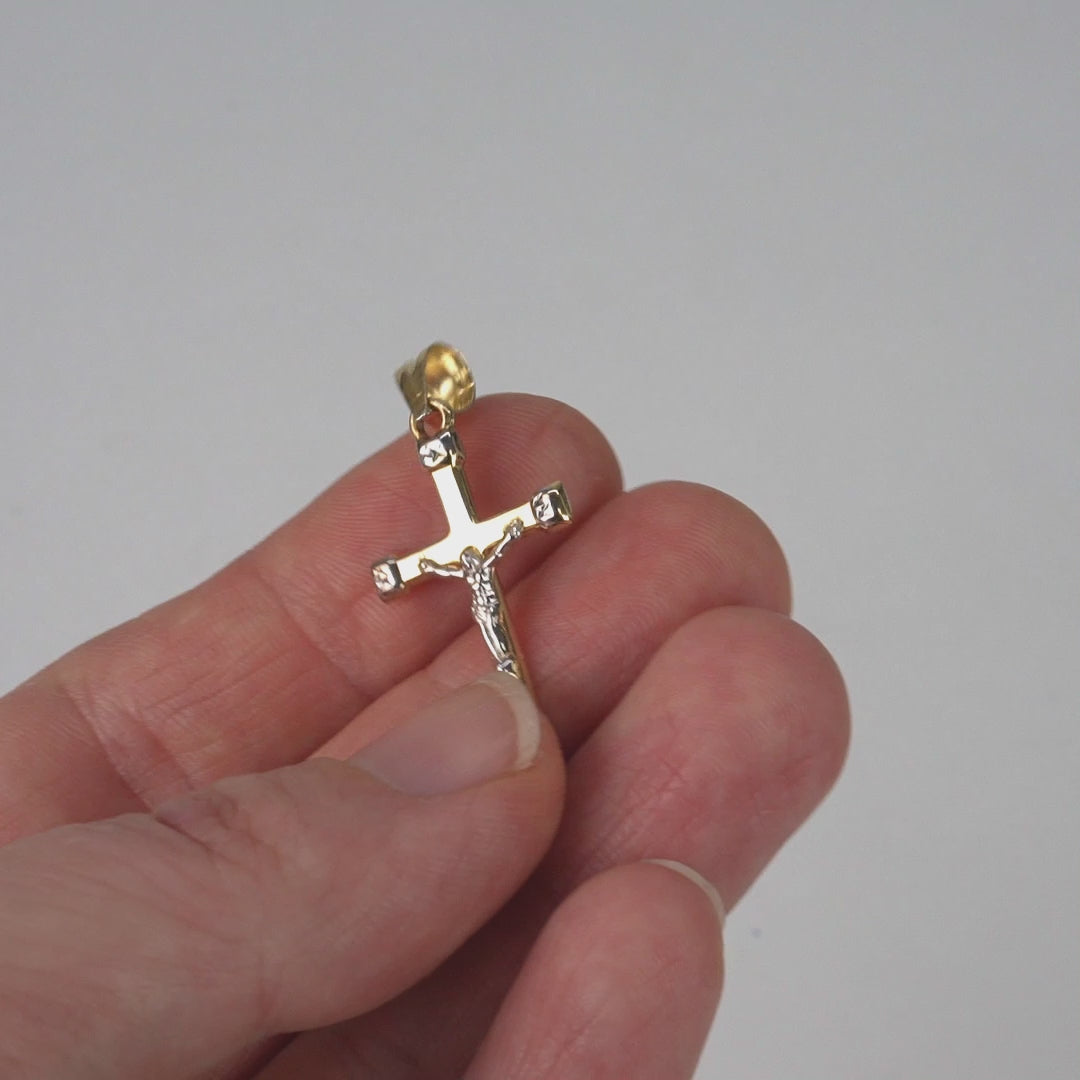 10K Yellow Gold-Filled Two-Tone Jesus Crucifix Diamond-Cut Pendant 1.3"