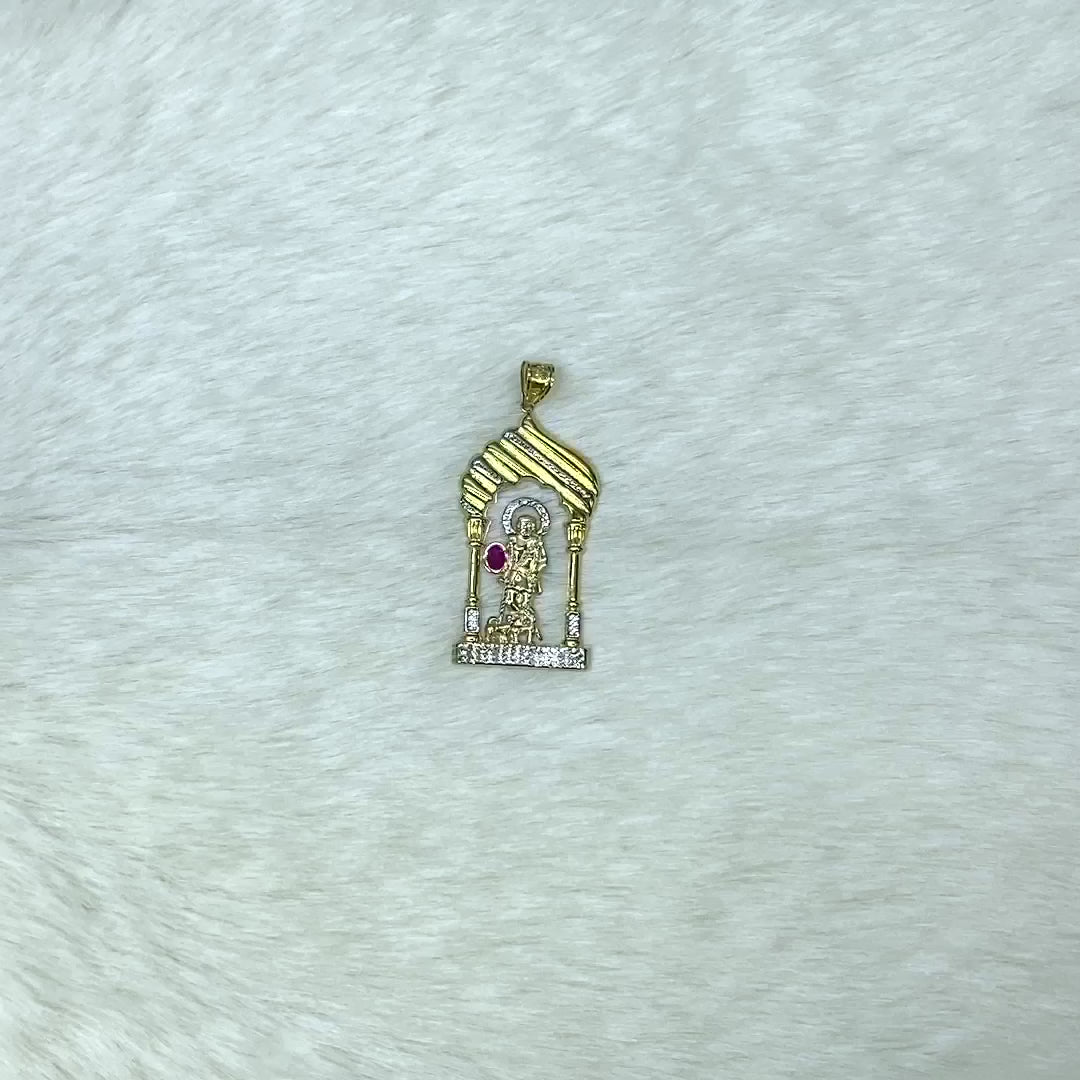 10K Yellow Gold Two Tone Diamond-Cut Red Ruby Saint Lazarus Pendant 3.3" — product video