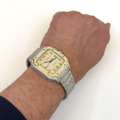 10CTW Natural Diamond Cartier Santos WSSA0018 Custom Full Pave Arabic Dial Automatic Watch