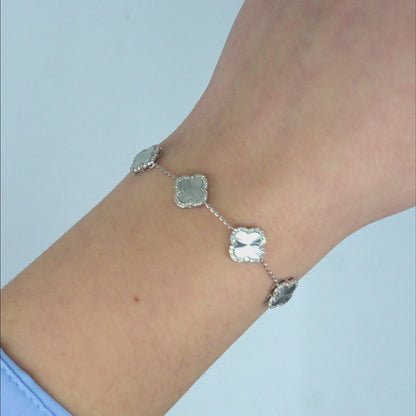 1.00CTW Natural Diamond 10K Yellow & White Gold Diamond Clover Bracelet 7"