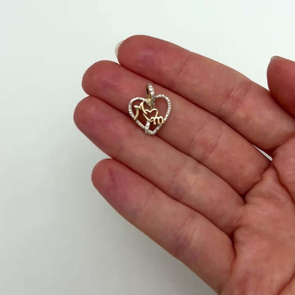 0.15CTW Real Diamond 10K Yellow Gold Multiple Heart Mom Pendant