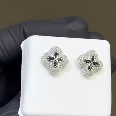 0.95CTW Real Diamond Natural Sapphire Real 10K White Gold Clover Stud Earrings 12mm