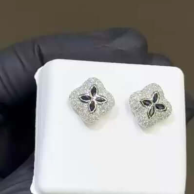 0.95CTW Natural Diamond Natural Sapphire Real 10K White Gold Clover Stud Earrings 12mm