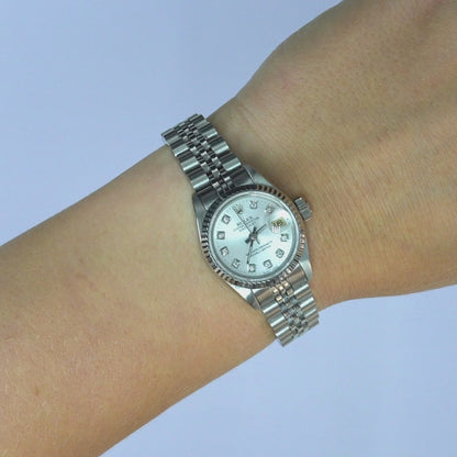 Rolex Datejust 69174 26mm Silver Dial Fluted Gold Bezel Steel Women's Watch