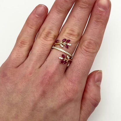 1.00CTW Real Diamond & Ruby 14K Real Gold Cocktail Ring