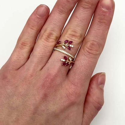 1.00CTW Natural Diamond & Ruby 14K Gold Cocktail Ring