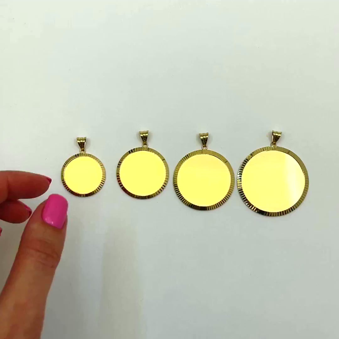 14K Gold Fluted Bezel Round Picture Memory Medallion Pendant 1.3"-1.9" — product video