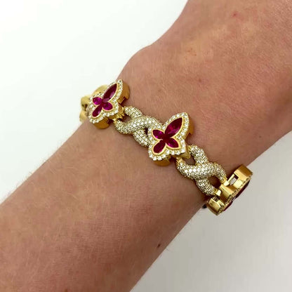 6.25CTW Real Diamond & Gemstones Real 10K Gold Cross Bracelet 7.5"