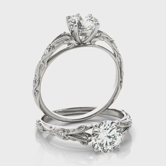 1.05CTW Natural Diamond & Moissanite 18K Gold White Classic Engagement Ring — product video