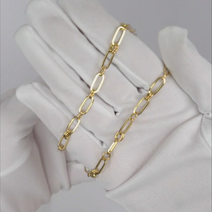 14K Yellow Gold 5.6mm Double Bar Figaro Paperclip Rondel Necklace (Solid Links) 18"