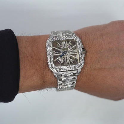 NEW 19.50TCW Natural Diamond 40mm Large Santos de Cartier Skeleton Full Pave Watch