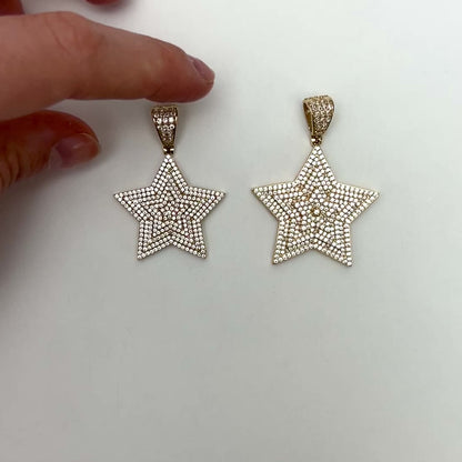 14K Gold CZ Star Pendant 1.8", 1.6"