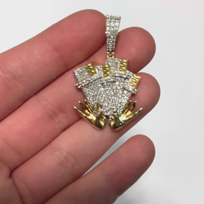 1.20CTW Natural Diamond 10K Yellow Gold 100 Dollar Bills By Hands Pendant 1.7"