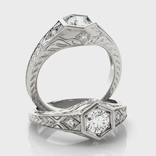 1.05CTW Lab-Grown Diamond 18K Gold White Hexagon Halo Engagement Ring — product video