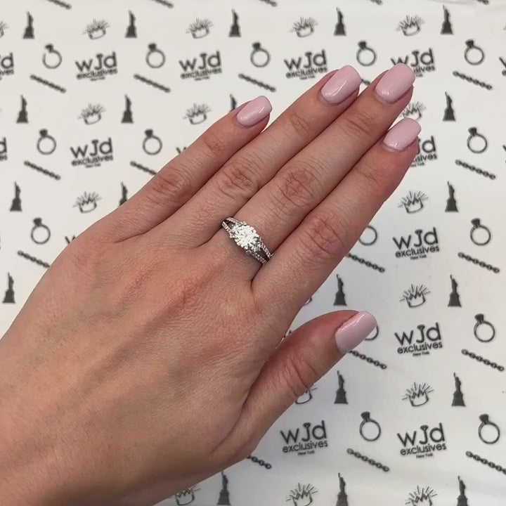 1.65CTW Natural Diamond & Moissanite Split Shank 18K Gold White Engagement Ring — product video