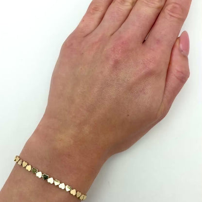 Real 14K Gold 2.2mm High Polished Heart Adjustable Bracelet 5.5"-7"
