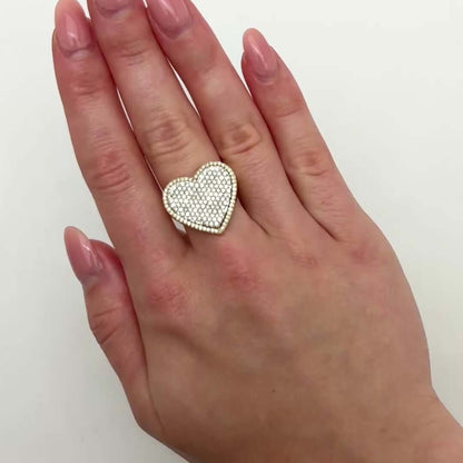 Real 10k Solid Gold 1.50CTW Natural Diamond Heart Cocktail Ring 20mm