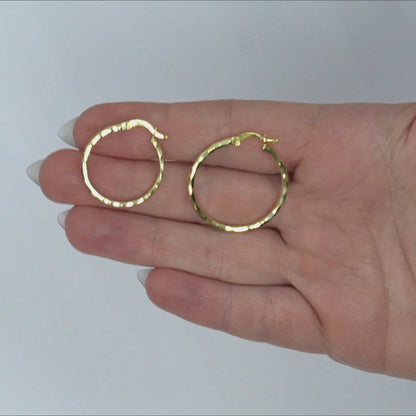 10K Yellow Gold-Filled Diamond-Cut Hoop Earrings 24mm, 28mm