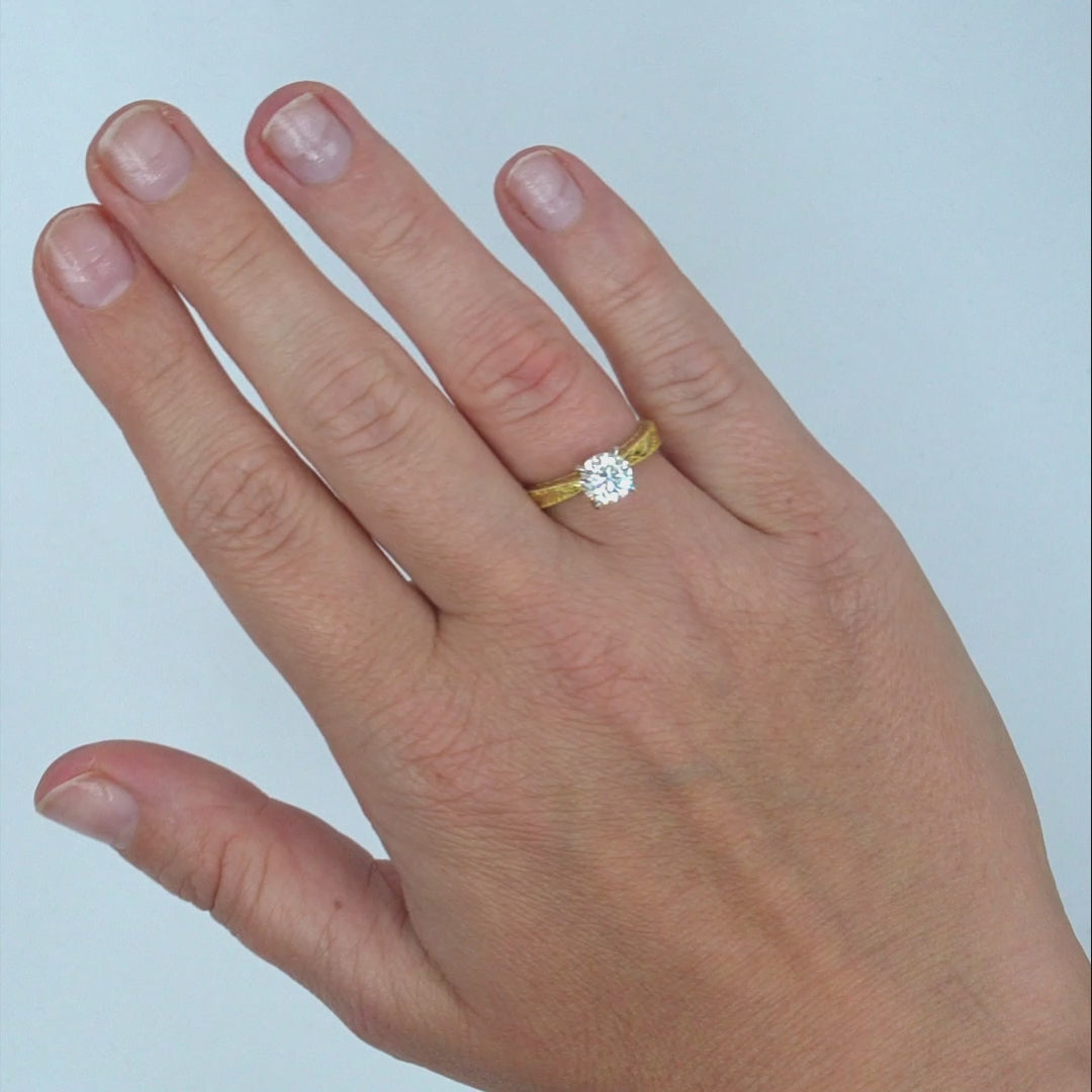 1CT Real Round Moissanite 18K Gold Yellow Antique Style Engagement Ring
