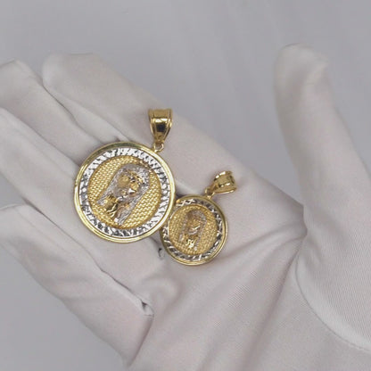 10K Yellow Gold-Filled Jesus Face Round Medallion Pendant 2" 1.4"