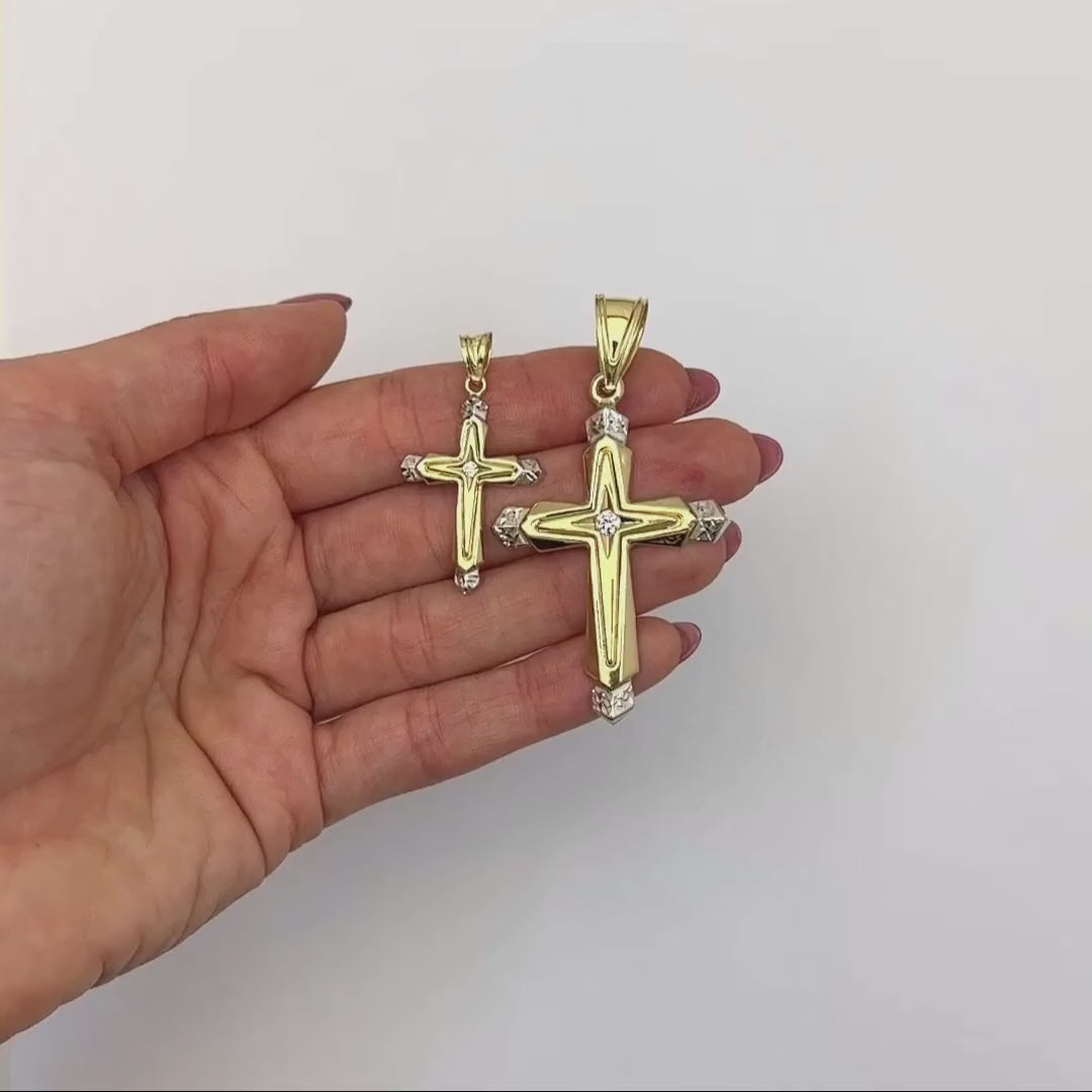 0.08CT CZ 10K Yellow Gold Cross Religious Pendant 1.5" 2.2" — product video
