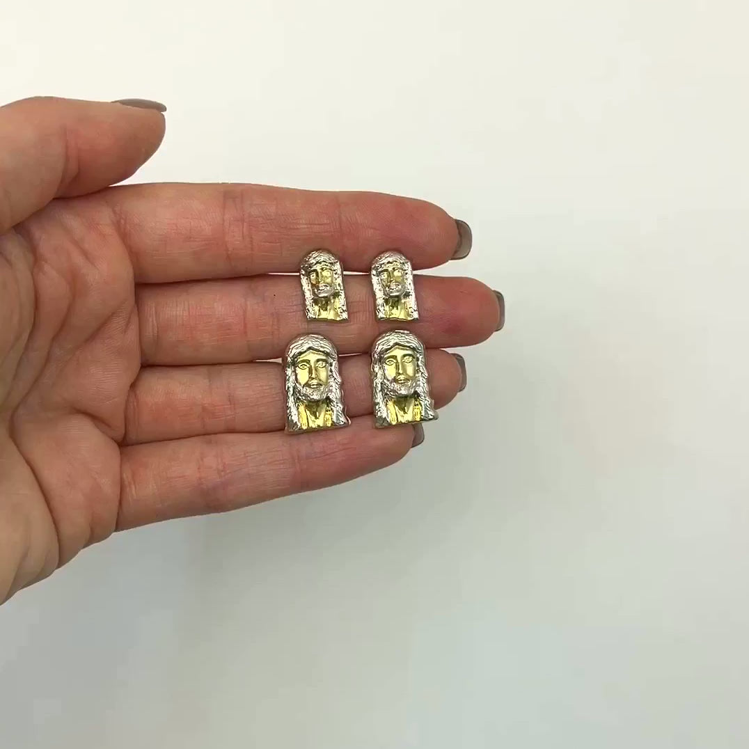10K Gold Two-Tone Yellow White Diamond-Cut Jesus Head Stud Earrings 14mm-18mm — product video
